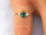 1ct Engagement Ring Oval Cut Green Emerald Trilogy Women 14k Yellow Gold Finish