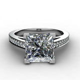 3ct Princess Cut Diamond Solitaire Accent Engagement Ring 14k White Gold Finish