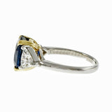 2.6ct Cushion Cut Blue Sapphire Engagement Ring Trilogy 14k Dual Gold Finish