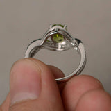 2ct Oval Cut Green Peridot Infinity Wedding Engagement Ring 14k WhiteGold Finish