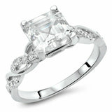 2.5Ct Asscher Cut Diamond Twisted Accent Engagement Ring 14K White Gold Finish