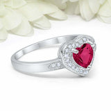 2ct Heart Cut Pink Ruby Engagement Ring Milgrain Halo 14k White Gold Finish