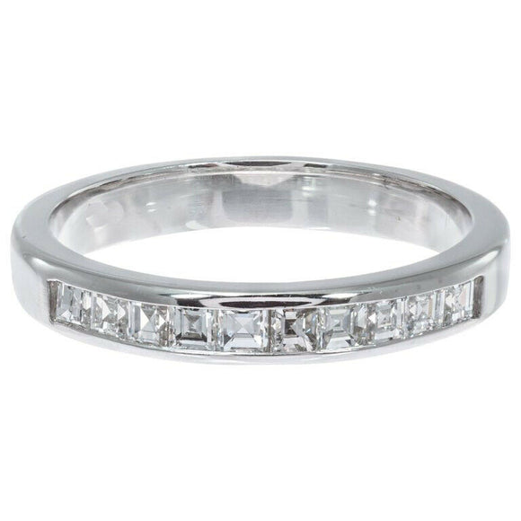 0.6ct Asscher Cut Diamond Wedding Ring Band Half Eternity 14k White Gold Finish