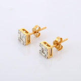 1ct Stud Earrings Baguette Round Cut Diamond Cluster 14k Yellow Gold Finish