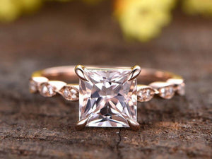 1.2ct Princess Cut Peach Morganite Engagement Ring 14k RoseGold Finish Solitaire