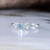 1ct Round Blue Aquamarine Engagement Ring Petite Minimalist 14k White Gold Over