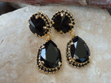 5ct Pear Round Cut Black Diamond Halo Tear Drop Earrings 14k Yellow Gold Finish