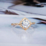 1.5ct Cushion Cut Diamond Engagement Ring Halo Milgrain 14k Yellow Gold Finish