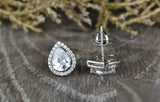 2.5ct Pear Cut Diamond ScrewBack Halo Teardrop Stud Earrings 14k White Gold Over