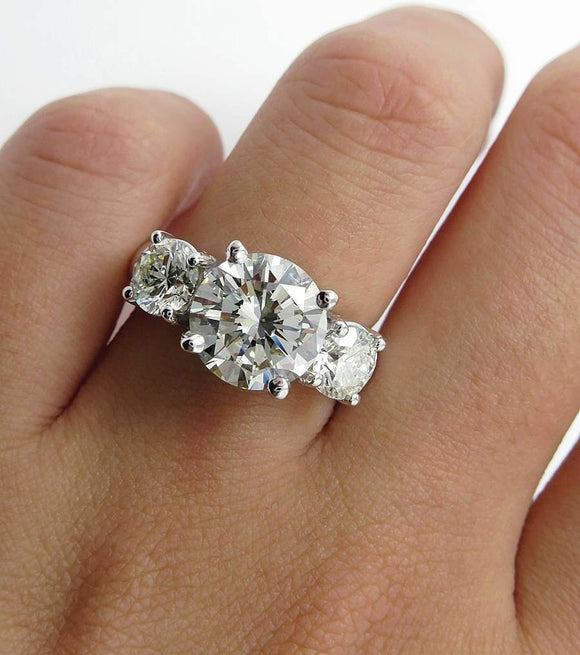 3.5Ct Round Cut Diamond Trilogy Solitaire Engagement Ring 18K White Gold Finish