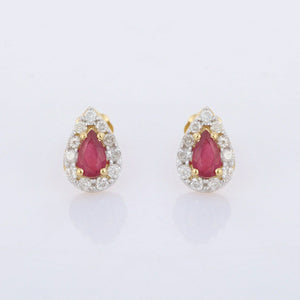 1.7ct Stud Earrings Pear Cut Pink Ruby Diamond Halo 14k Yellow Gold Finish