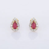 1.7ct Stud Earrings Pear Cut Pink Ruby Diamond Halo 14k Yellow Gold Finish