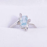 1ct Emerald Cut Blue Aquamarine Twist Shank Solitaire Ring 14k White Gold Finish