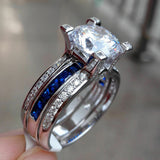 4Ct Round Cut Diamond Sapphire Solitaire Cocktail Ring 14K White Gold Finish