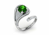 2.5ct Cushion Cut Green Emerald Open Cocktail Bypass Ring 14k White Gold Finish