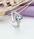 2.3ct Pear Blue Aquamarine Engagement Ring Curved Bridal Set 14k White Gold Over