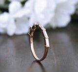 Minimalist Wedding Ring Band 1.2ct Baguette Cut Diamond 14k Rose Gold Finish