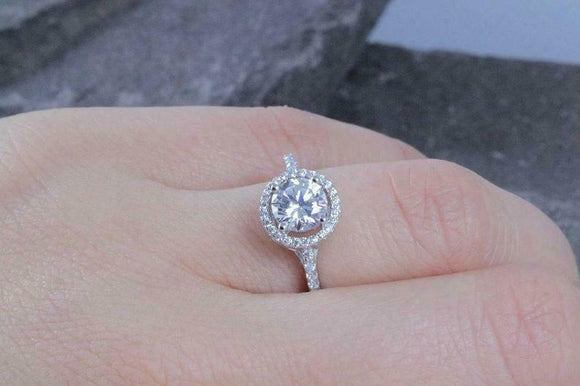 1.55ct Round Cut Diamond Engagement Ring Solitaire Halo 14k White Gold Finish