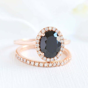 2.5ct Oval Cut Black Diamond Engagement Ring Halo Bridal Set 14k Rose Gold Over