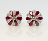 1.5ct Pear Cut Red Garnet Art Deco Diamond Stud Earrings 14k White Gold Finish