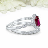 2.5ct Oval Cut Pink Ruby Engagement Ring Bridal Set Halo 14k White Gold Finish