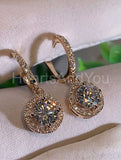 2ct Round Cut Moissanite Halo Latch Back Drop Earrings 14k Rose Gold Plated