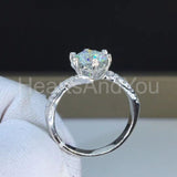 1ct Round Cut Moissanite Heart Prong Solitaire Accent Ring 14k White Gold Plated