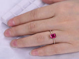 2.2ct Emerald Cut Pink Ruby Diamond Accents Solitaire Ring 14k Rose Gold Finish