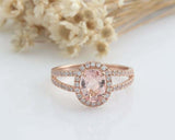 1.7ct Oval Peach Morganite Engagement Ring Split Shank Halo 14k Rose Gold Finish