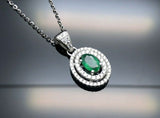 2.4ct Green Emerald Oval Cut Halo Stylish Pendant with Chain 14k White Gold Over