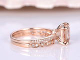 2ct Princess Cut Peach Morganite Bridal Set Ring Open Band 14k Rose Gold Finish