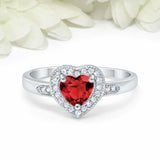 2ct Heart Cut Red Garnet Engagement Ring Milgrain Halo 14k White Gold Finish