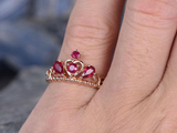 2ct Round Pear Cut Pink Ruby Engagement Ring Princess Crown 14k Rose Gold Finish