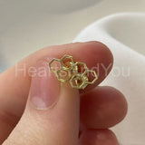 HoneyComb Design Stud Earrings for Women 14k Yellow Gold Plated