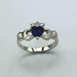 1ct Heart Cut Blue Sapphire Engagement Ring Claddagh Design 14k WhiteGold Finish