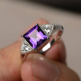 2ct Asscher Cut Purple Amethyst Trilogy Engagement Ring 18k White Gold Finish