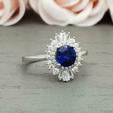 2ct Engagement Ring Round Cut Sapphire Ballerina Sunburst 14k White Gold Finish