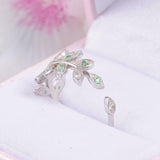 1.5ct Round Green Emerald Engagement Ring Floral Leaf Vine 14k White Gold Over