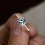 1.5ct Princess Cut Blue Aquamarine Engagement Ring 18k White Gold Over Solitaire