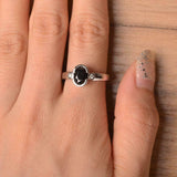 1ct Engagement Ring Oval Cut Black Diamond Bezel Set Trilogy 14k White Gold Over