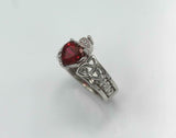 1ct Heart Cut Pink Ruby Engagement Ring Celtic Trinity 14k White Gold Finish