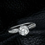 2ct Round Cut Diamond Hidden Halo Solitaire with Accent Ring 14k White Gold Over