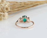 2ct Oval Cut Green Emerald Engagement Ring Leaf Accent Design 14k Rose Gold Over