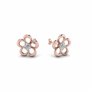 0.1ct Round Cut VVS1 D Diamond Flower Stud Earrings 14k White Rose Gold Finish