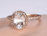 1.3ct Oval Cut Peach Morganite Halo Promise Engagement Ring 14k Rose Gold Finish