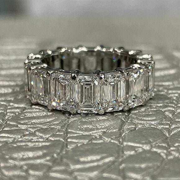 8Ct Emerald Cut Diamond Women Wedding Band Ring 18K White Gold Finish Eternity