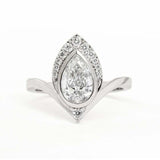 2.4ct Pear Diamond Crown Chevron Curved Engagement Ring Set 14k WhiteGold Finish