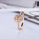 1.5ct Round Cut Peach Morganite Engagement Ring Halo Solitaire 14k RoseGold Over