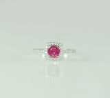 1ct Round Cut Pink Sapphire Engagement Ring 14k White Gold Finish Halo Solitaire