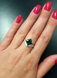 1ct Engagement Ring Princess Green Emerald Solitaire Curved 14k White Gold Over